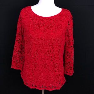 Talbots Red Scalloped Hem Blouse Size 10